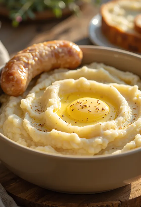 פירה תפוחי אדמה קרמי מעורבב עם חמאה ושמנת