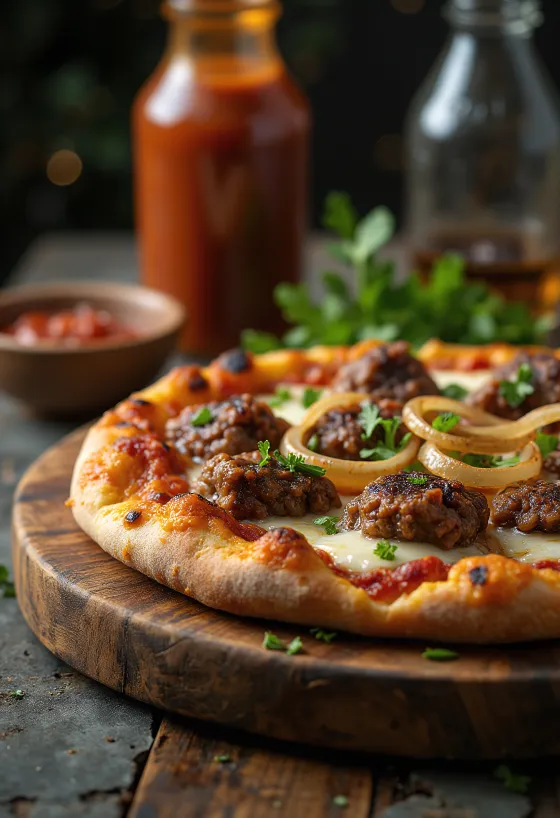 Pizza Kenyan Nyama Choma מוגשת