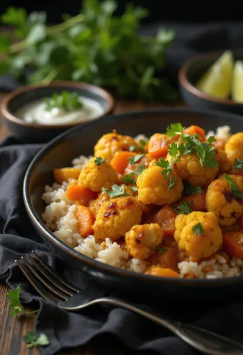 מאפה קארי כרובית טבעוני מוגש