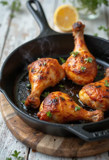 שוקי עוף בתיבול פיקנטי מוגשים עם ירקות טריים.