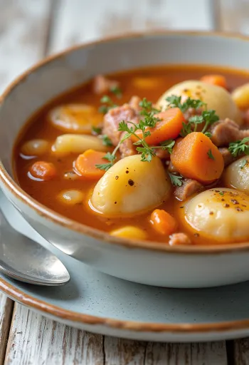 גולאש מדומה עשיר בירקות ומתובל בפפריקה.