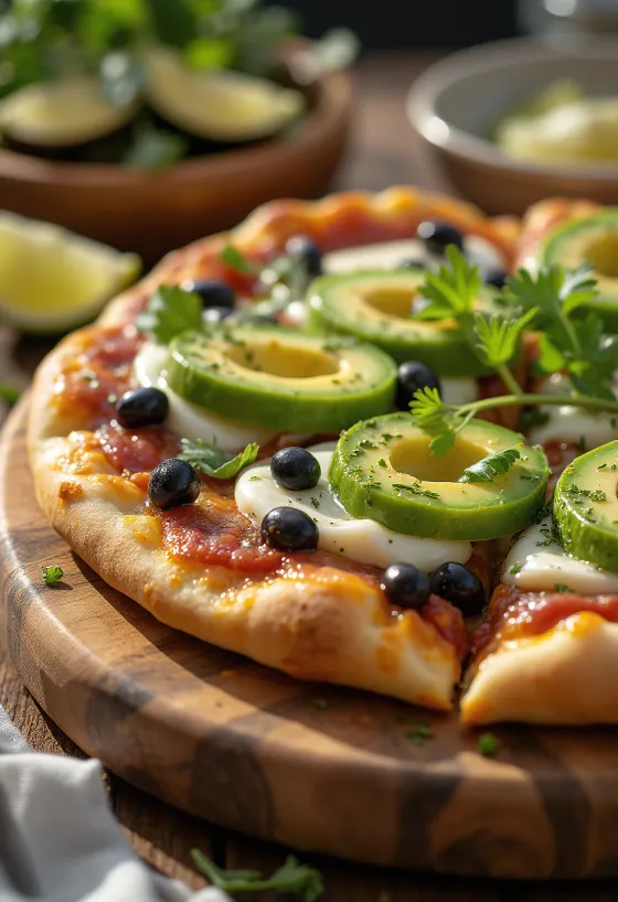 Pizza Mexicana עם פלפל חלפניו, שעועית שחורה ואבוקדו