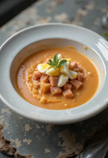 סלמורחו עם טונה, מוגש עם ביצה טרייה ופטרוזיליה