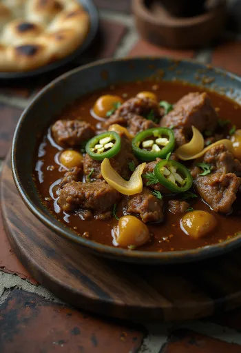 ניהארי עם בשר כבש, מוגש עם ביצה קשה וכוסברה טרייה