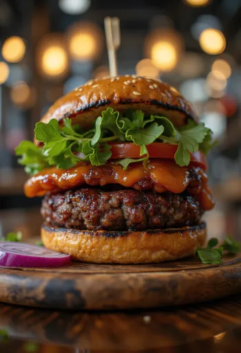 המבורגר שעועית שחורה מתובל בגריל מוגש בלחמניה