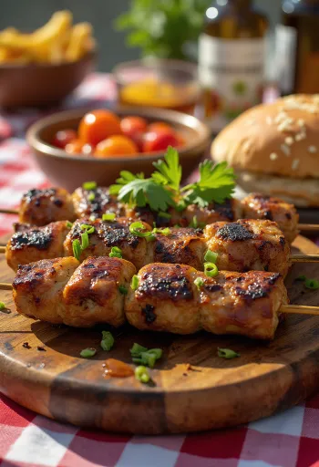 קבב בשר גמלים מוגש עם סלט טרי ופיתה.