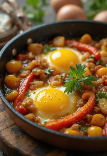 רטטוי עם ירקות צלויים צבעוניים, מקושט בעשבי תיבול טריים