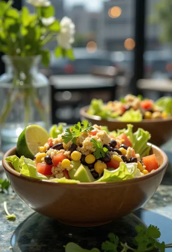 סלט טאקו טבעוני עם צ'יפס טורטייה וירקות