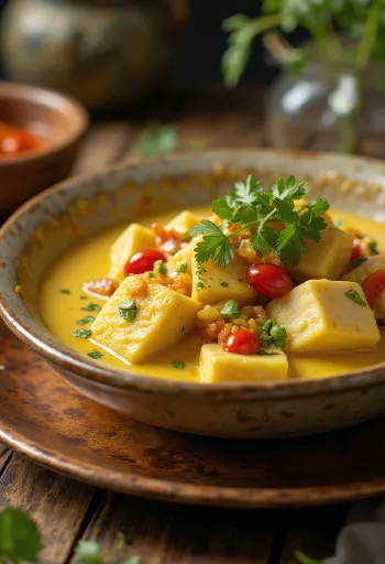 קארי תנין מוגש בקערה עם אורז יסמין בצד