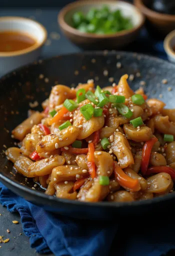 מוקפץ תנין מוגש עם אורז וירקות.