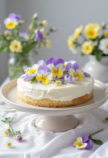 עוגת פרחים אביבית מקושטת בפרחים אכילים