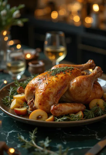 אווז צלוי עם מילוי מרווה וירקות צלויים