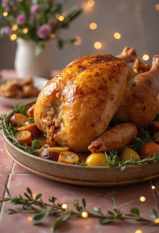 הודו ממולא אפוי בתנור, עם עור פריך ומילוי עשיר.