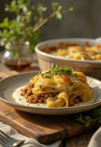 מאפה עדשים וכרוב מתובל מוגש