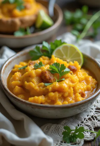 קיבבה עם דלעת צלויה, מעוטר בכוסברה טרייה