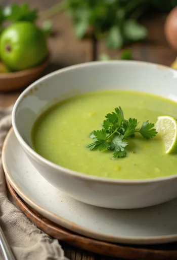 מרק קרם קישואים עם כוסברה מוגש