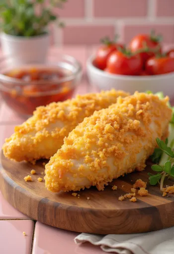 שניצל חזה עוף מטוגן לזהוב, מוגש עם סלט טרי.