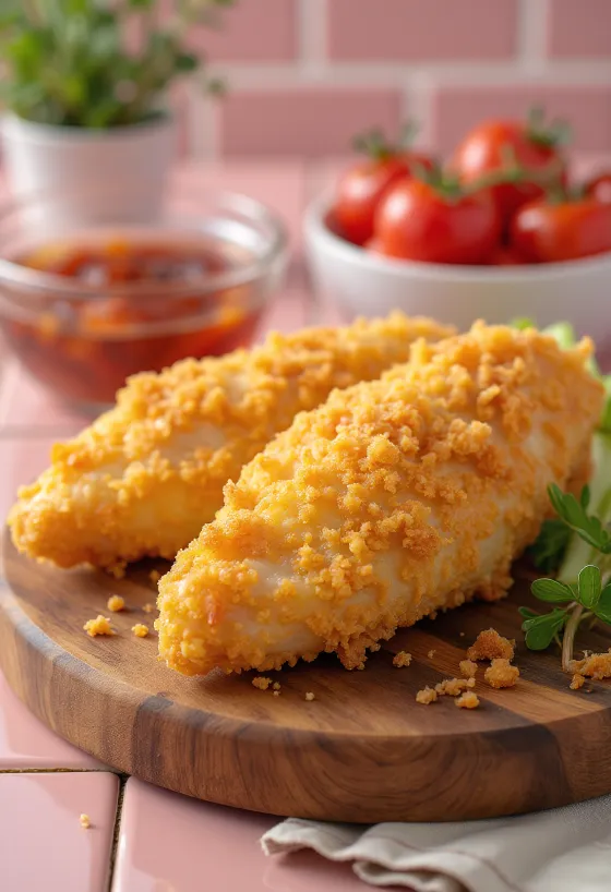 שניצל חזה עוף מטוגן לזהוב, מוגש עם סלט טרי.