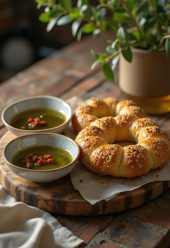 סימיט עם שמן זית מתובל, קישוט פטרוזיליה טרייה