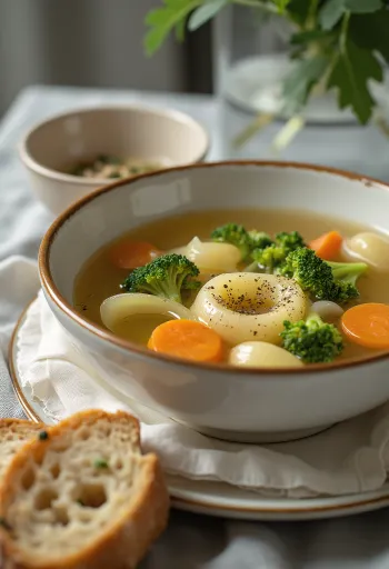 מרק כרישה וירקות פרביוטי מוגש, עם פטרוזיליה טרייה