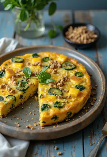 פריטטה טבעונית מטופו וירקות מוגשת עם פטרוזיליה טרייה