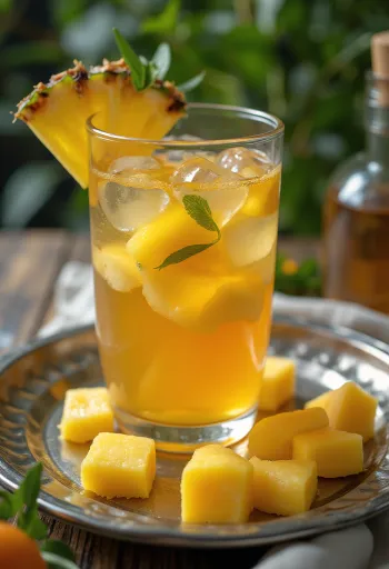 תה פירות טרופיים מוגש בכוס