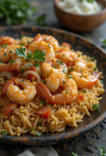 כבסה עם שרימפס, מאכל מתובל של אורז ושרימפס