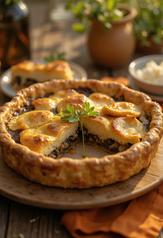 פאי פטריות טבעוני קרמי פרוס