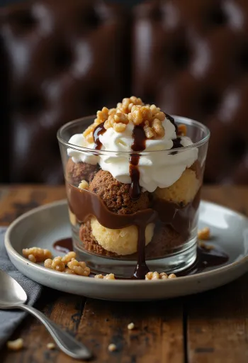 סומלוי גלושקה עם עוגת ספוג רכה, שכבות קרם וניל ורוטב שוקולד