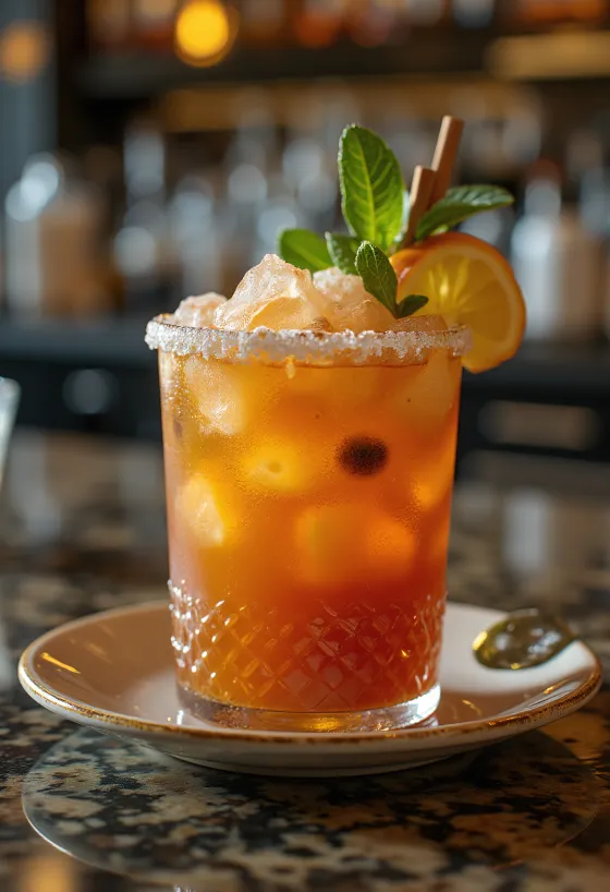 קוקטייל זומבי מעוטר בעלי נענע ופרוסת תפוז