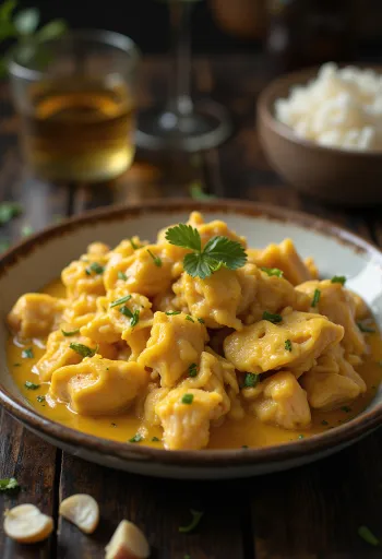 אהי דה גלינה עם שום, מוגש עם עוף עסיסי ורוטב עשיר.