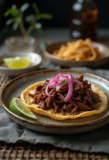 טאקו ברבקואה עם בשר בקר בבישול איטי, כוסברה ובצל סגול