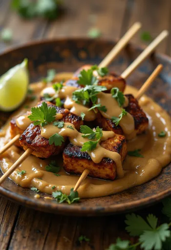 טמפה סאטאי ברוטב בוטנים צלויים בגריל