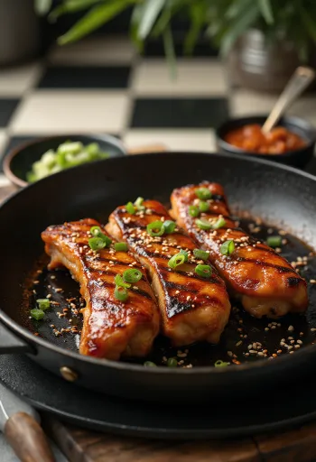 גלבי קימצ'י, פרוסות בקר צלויות, מעוטרות בבצל ירוק ושומשום