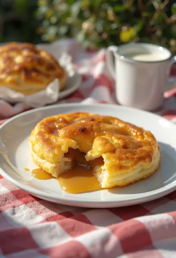 אבלסקיבר ממולא בקרם קרמל אפוי לזהוב, מפודר באבקת סוכר