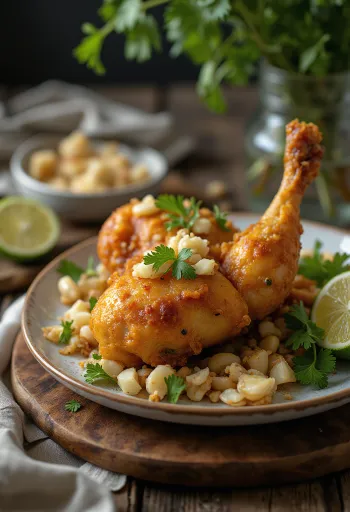 איאם פנייט במרינדת שום, מוגש עם כוסברה טרייה ותרד