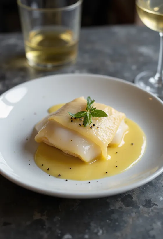 לוטפיסק מוגש עם רוטב חרדל