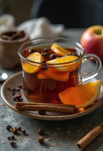 תה תפוחים ותפוזים מוגש בכוס