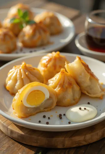 סיומאי עם ביצה כדורי גבינה ממולאים בביצה מטוגנים לזהוב