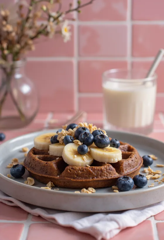 וופל סופר-פוד מוגש עם אוכמניות ושקדים
