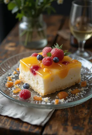 עוגת פירות מקמח אורז בהגשה אלגנטית