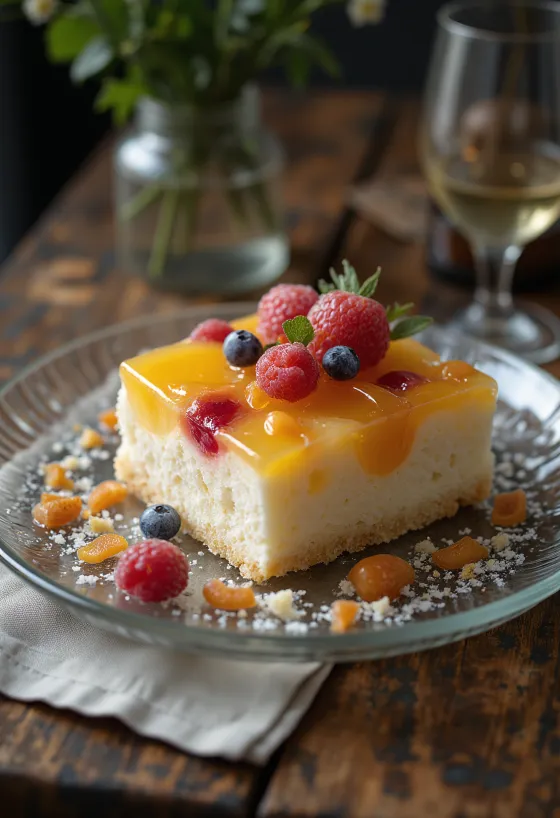 עוגת פירות מקמח אורז בהגשה אלגנטית