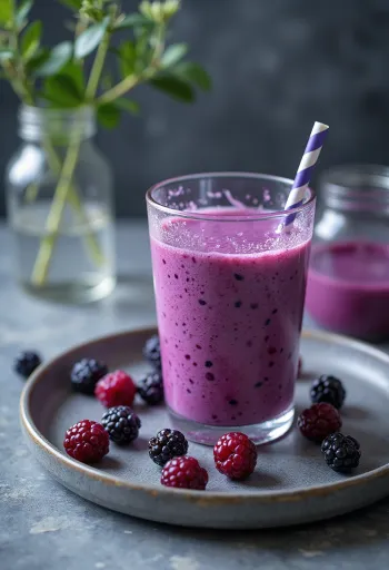 כפיר אוכמניות פרוביוטי בכוס, משקה פירותי בגוון סגול חיוור