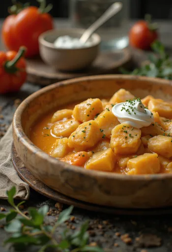 פפריקש שפמנון מוגש עם אטריות גבינה