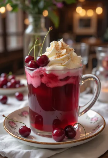 סיידר דובדבנים מתוק מוגש בכוס