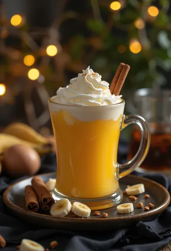 סיידר בננה ומנגו מוגש בכוס