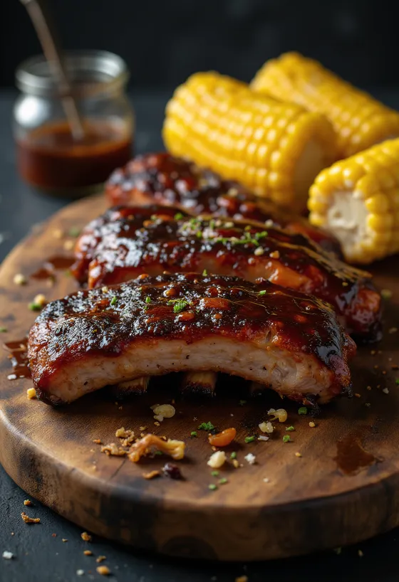 צלעות BBQ מוגשות עם תירס