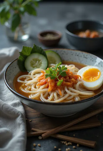 מוריוקה ריימן, אטריות יפניות קרות עם מחית פלפל חריף וירקות טריים