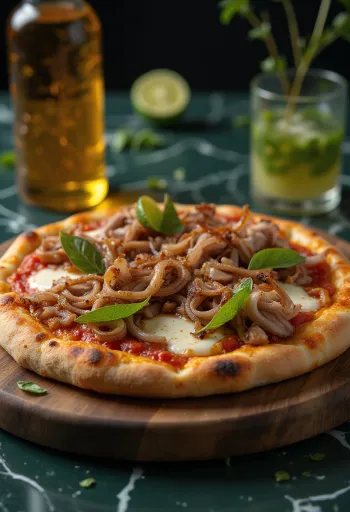 פיצה בסגנון קובני עם בשר חזיר צלוי ובצל מקורמל