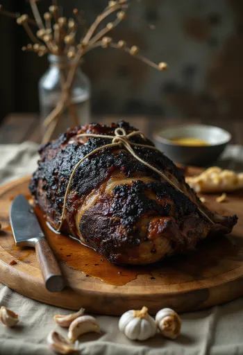 חזיר בר צלוי על שיפוד עם עשבי תיבול וירקות צלויים